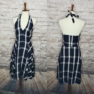 Eva Franco blue plaid halter neck dress